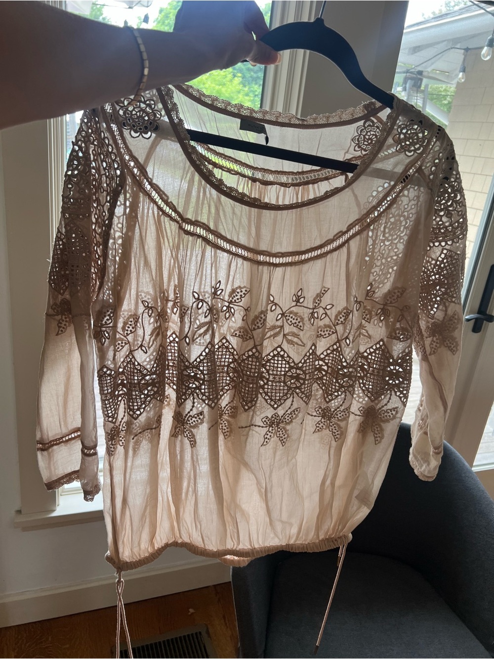 Hunkydory Stockholm Embroidered Sheer Boho Top in Beige